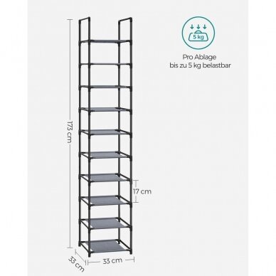 Surenkama 10 pakopų batų lentyna, 173 x 33 x 33 cm 5