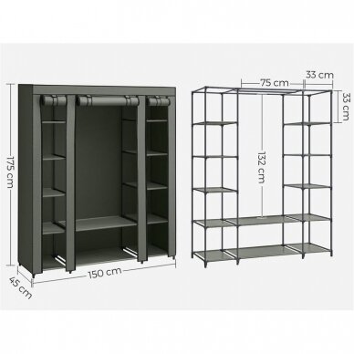 Surenkama tekstilinė drabužių spinta, 175 x 150 x 45 cm 4