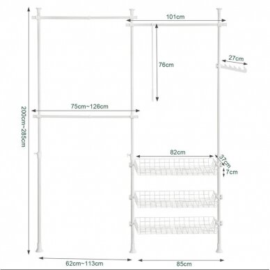 Teleskopinė drabužių spintos sistema, 200-285 x 147-198 cm 4