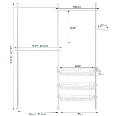 Teleskopinė drabužių spintos sistema, 200-285 x 147-198 cm (Ekspozicinė prekė) 4