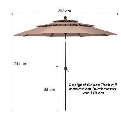 Trijų pakopų lauko skėtis su aliuminiu kotu, Ø305 cm 9