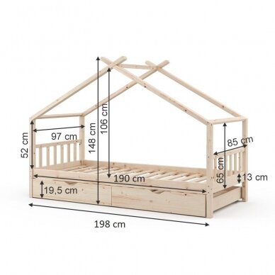 Dvivietė vaikiška lova namelis DESIGN, 90 x 190 cm 5