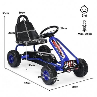 Pedalais minamas kartingas su reguliuojama sedyne, iki 30 kg. 6