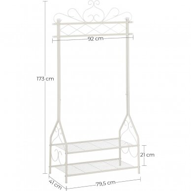 Vintažinio stiliaus metalinė drabužių kabykla su lentynomis 4