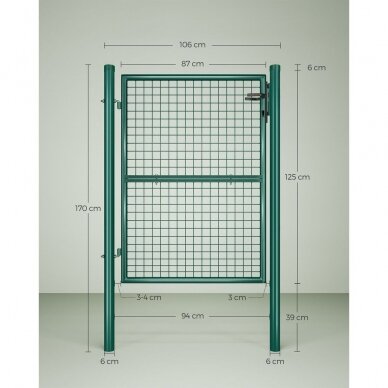 Žali metaliniai tvoros varteliai su užraktu, 106 x 125 cm 6